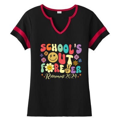 Schools Out Forever Retirement 2024 Retired Teacher Summer Ladies Halftime Notch Neck Tee