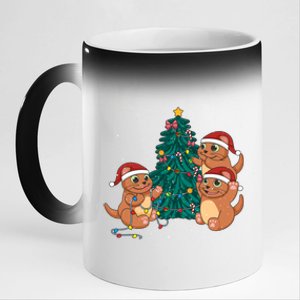 Sea Otter Family Decorating Christmas Tree Merry Xmas Meaningful Gift 11oz Black Color Changing Mug