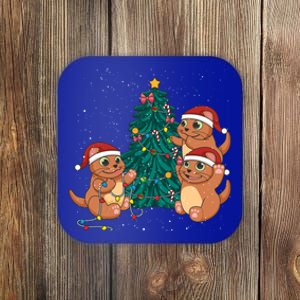 Sea Otter Family Decorating Christmas Tree Merry Xmas Meaningful Gift Coaster