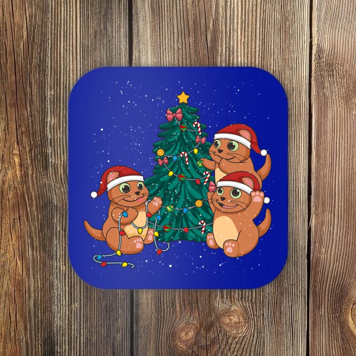 Sea Otter Family Decorating Christmas Tree Merry Xmas Meaningful Gift Coaster