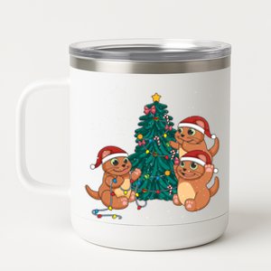 Sea Otter Family Decorating Christmas Tree Merry Xmas Meaningful Gift 12 oz Stainless Steel Tumbler Cup