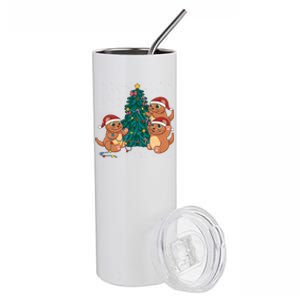 Sea Otter Family Decorating Christmas Tree Merry Xmas Meaningful Gift Stainless Steel Tumbler