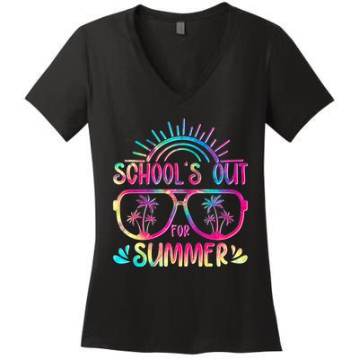 School's Out For Summer Tie Dye Women's V-Neck T-Shirt