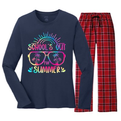 School's Out For Summer Tie Dye Women's Long Sleeve Flannel Pajama Set 