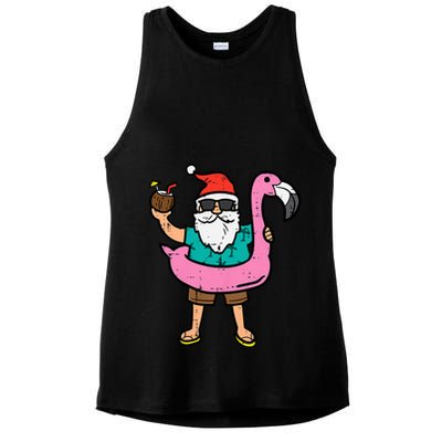 Santa On Flamingo Floatie Cute Christmas In July Xmas Summer Ladies PosiCharge Tri-Blend Wicking Tank