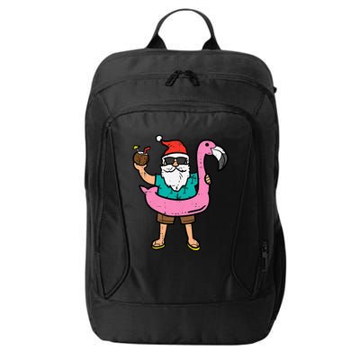 Santa On Flamingo Floatie Cute Christmas In July Xmas Summer City Backpack