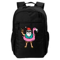 Santa On Flamingo Floatie Cute Christmas In July Xmas Summer Backpack