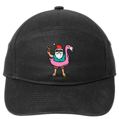 Santa On Flamingo Floatie Cute Christmas In July Xmas Summer 7-Panel Snapback Hat