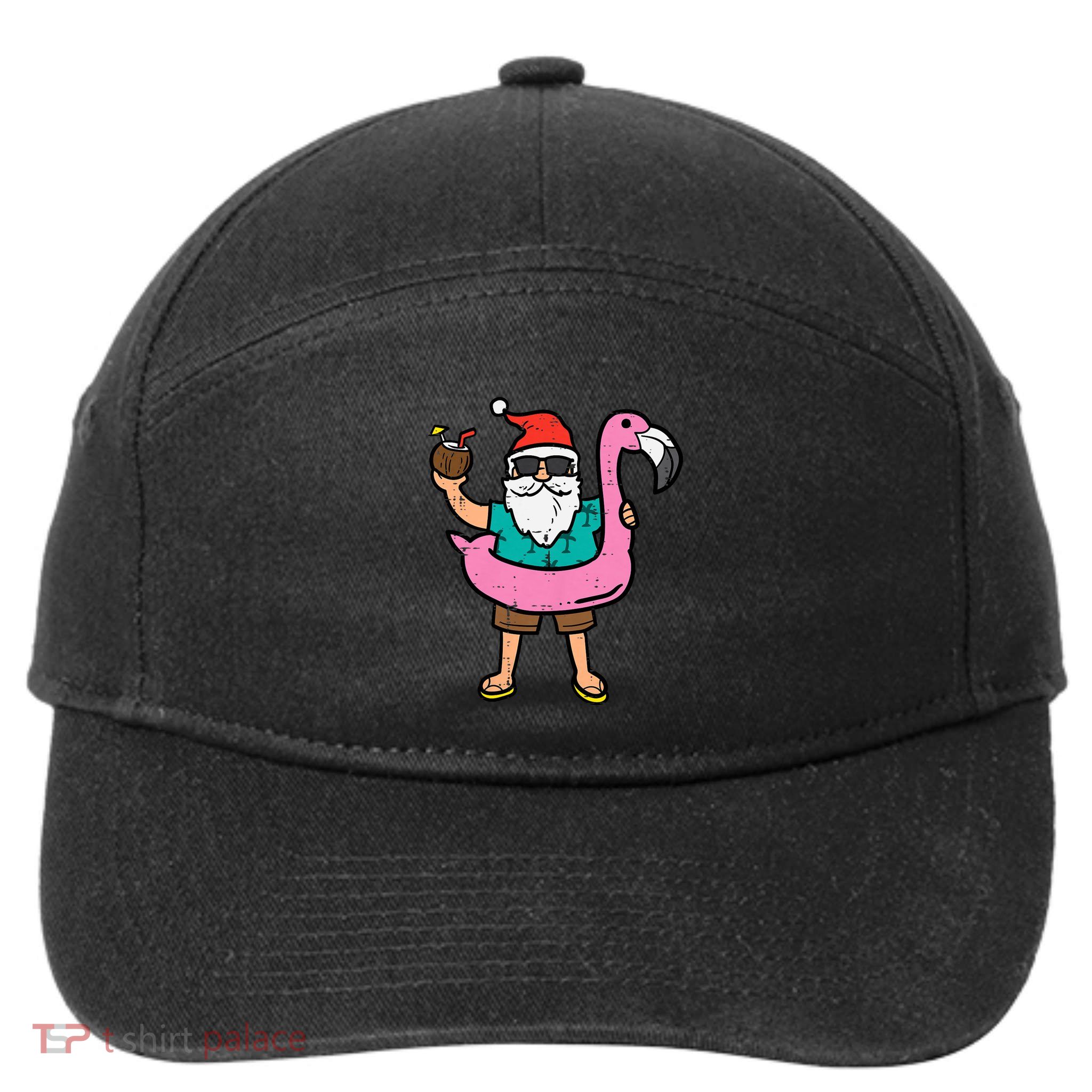 Santa On Flamingo Floatie Cute Christmas In July Xmas Summer 7-Panel Snapback Hat