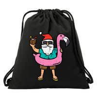 Santa On Flamingo Floatie Cute Christmas In July Xmas Summer Drawstring Bag
