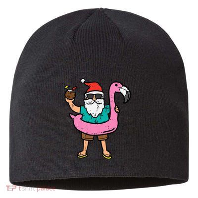 Santa On Flamingo Floatie Cute Christmas In July Xmas Summer Sustainable Beanie