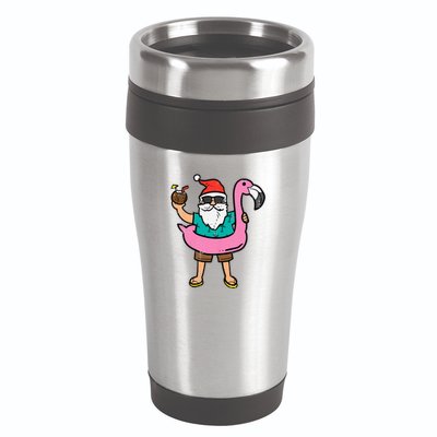 Santa On Flamingo Floatie Cute Christmas In July Xmas Summer 16oz Travel Tumbler