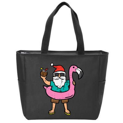 Santa On Flamingo Floatie Cute Christmas In July Xmas Summer Zip Tote Bag