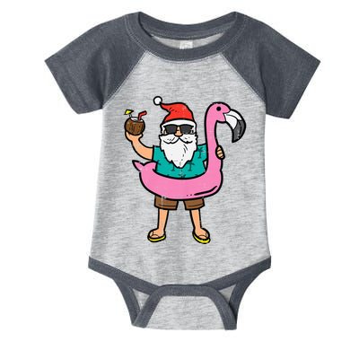 Santa On Flamingo Floatie Cute Christmas In July Xmas Summer Infant Baby Jersey Bodysuit