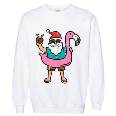 Santa On Flamingo Floatie Cute Christmas In July Xmas Summer Garment-Dyed Sweatshirt