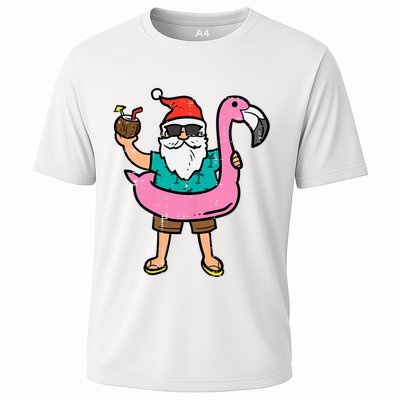 Santa On Flamingo Floatie Cute Christmas In July Xmas Summer Performance Shirt