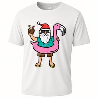 Santa On Flamingo Floatie Cute Christmas In July Xmas Summer Cooling Performance Crew T-Shirt