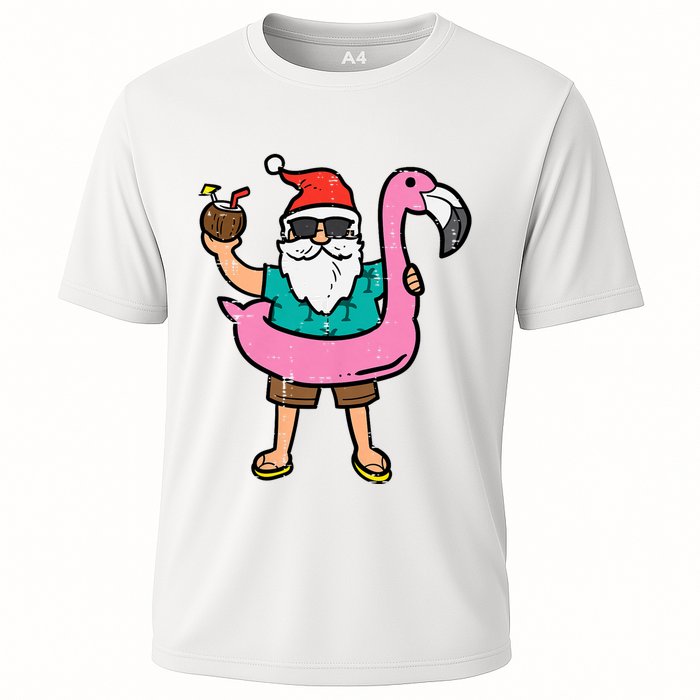 Santa On Flamingo Floatie Cute Christmas In July Xmas Summer Cooling Performance Crew T-Shirt