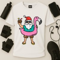 Santa On Flamingo Floatie Cute Christmas In July Xmas Summer Cooling Performance Crew T-Shirt