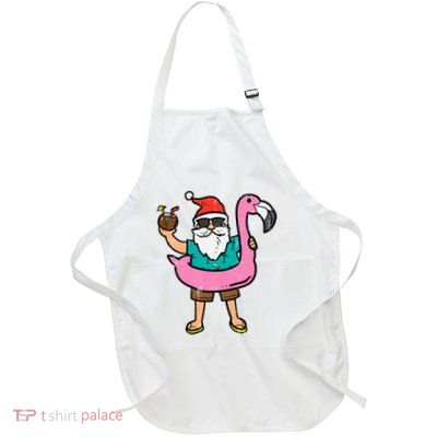 Santa On Flamingo Floatie Cute Christmas In July Xmas Summer Apron