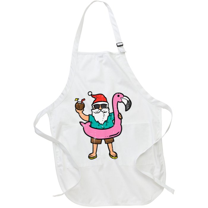 Santa On Flamingo Floatie Cute Christmas In July Xmas Summer Apron