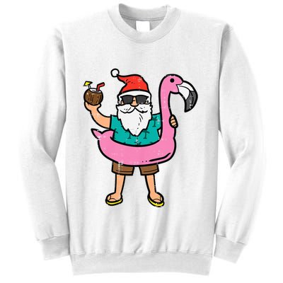 Santa On Flamingo Floatie Cute Christmas In July Xmas Summer Sweatshirt