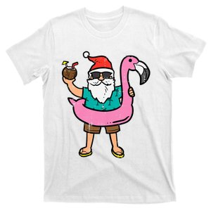 Santa On Flamingo Floatie Cute Christmas In July Xmas Summer T-Shirt