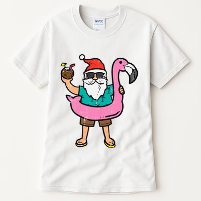 Santa On Flamingo Floatie Cute Christmas In July Xmas Summer Tall T-Shirt