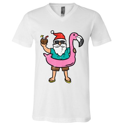 Santa On Flamingo Floatie Cute Christmas In July Xmas Summer V-Neck T-Shirt