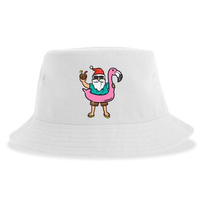 Santa On Flamingo Floatie Cute Christmas In July Xmas Summer Sustainable Bucket Hat
