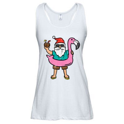 Santa On Flamingo Floatie Cute Christmas In July Xmas Summer Ladies Essential Flowy Tank