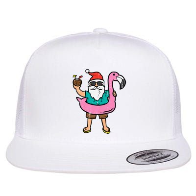 Santa On Flamingo Floatie Cute Christmas In July Xmas Summer Flatbill Hat