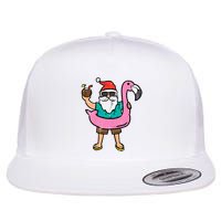 Santa On Flamingo Floatie Cute Christmas In July Xmas Summer Flat Bill Trucker Hat