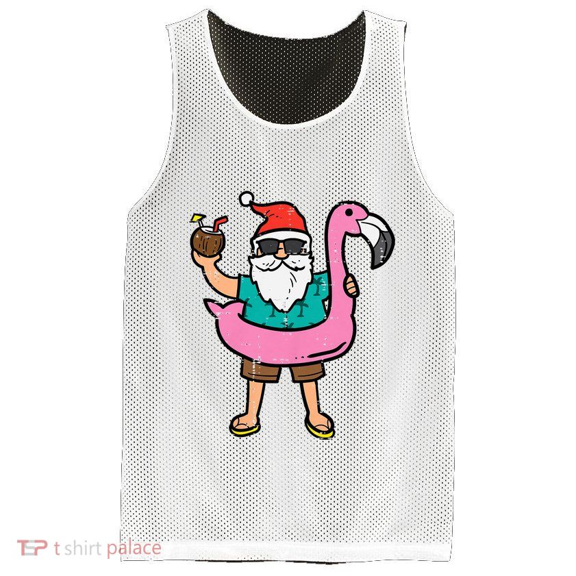 Santa On Flamingo Floatie Cute Christmas In July Xmas Summer Mesh Reversible Basketball Jersey Tank