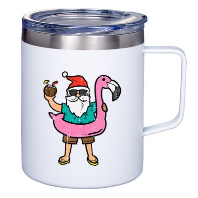 Santa On Flamingo Floatie Cute Christmas In July Xmas Summer 12oz Stainless Steel Coffee Mug