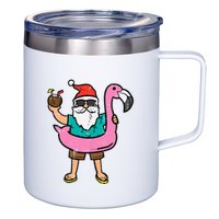 Santa On Flamingo Floatie Cute Christmas In July Xmas Summer 12oz Stainless Steel Coffee Mug