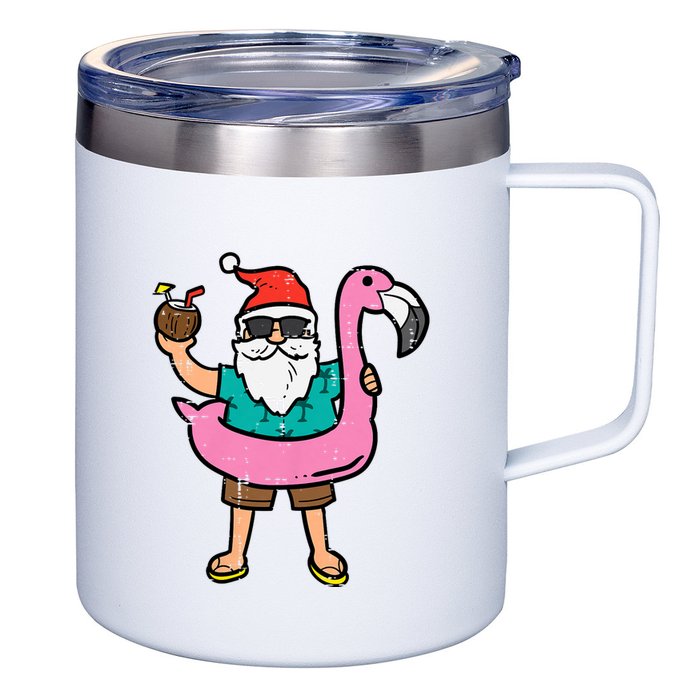 Santa On Flamingo Floatie Cute Christmas In July Xmas Summer 12oz Stainless Steel Coffee Mug