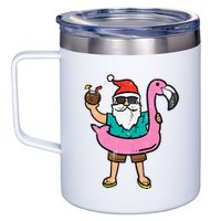 Santa On Flamingo Floatie Cute Christmas In July Xmas Summer 12oz Stainless Steel Coffee Mug