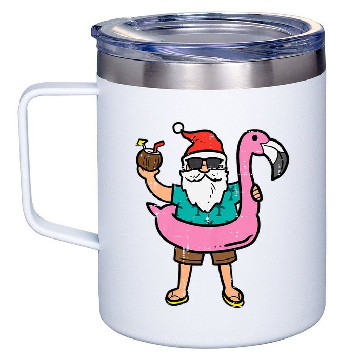 Santa On Flamingo Floatie Cute Christmas In July Xmas Summer 12oz Stainless Steel Coffee Mug