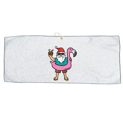 Santa On Flamingo Floatie Cute Christmas In July Xmas Summer Large Microfiber Waffle Golf Towel