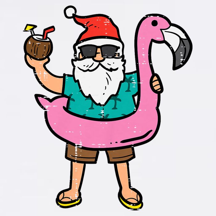 Santa On Flamingo Floatie Cute Christmas In July Xmas Summer Cooling Performance Long Sleeve Crew