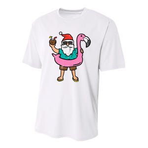 Santa On Flamingo Floatie Cute Christmas In July Xmas Summer Youth Performance Sprint T-Shirt