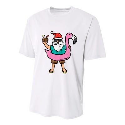 Santa On Flamingo Floatie Cute Christmas In July Xmas Summer Youth Performance Sprint T-Shirt
