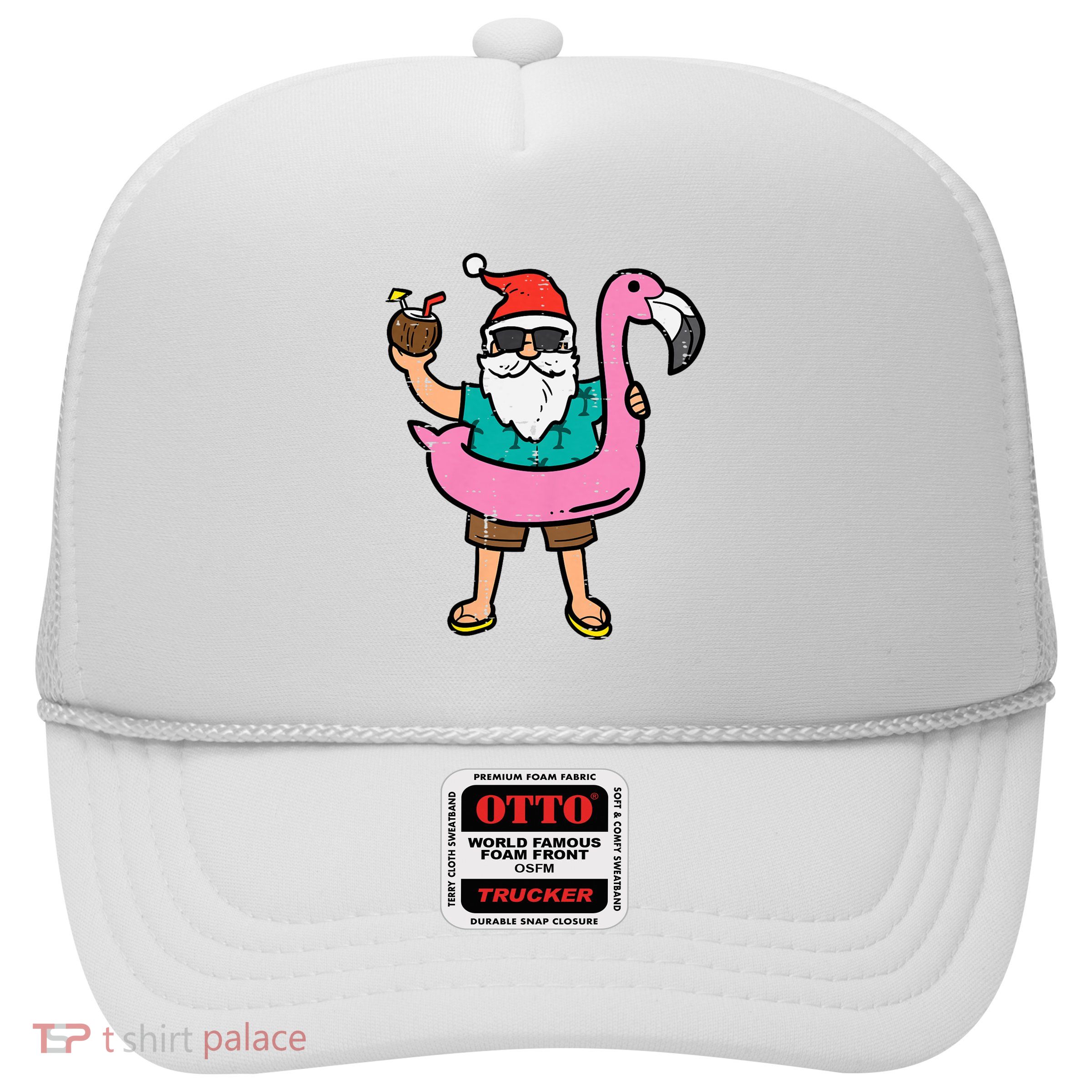 Santa On Flamingo Floatie Cute Christmas In July Xmas Summer Trucker Hat