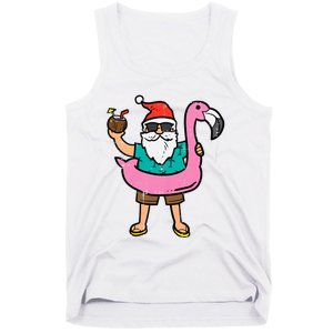 Santa On Flamingo Floatie Cute Christmas In July Xmas Summer Tank Top