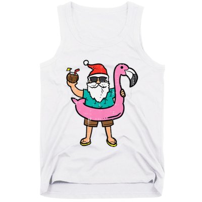 Santa On Flamingo Floatie Cute Christmas In July Xmas Summer Tank Top