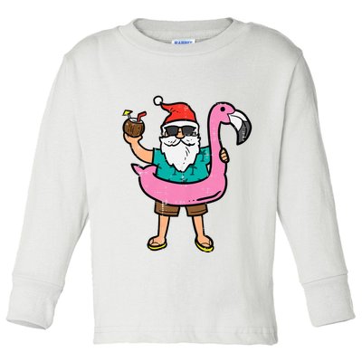 Santa On Flamingo Floatie Cute Christmas In July Xmas Summer Toddler Long Sleeve Shirt