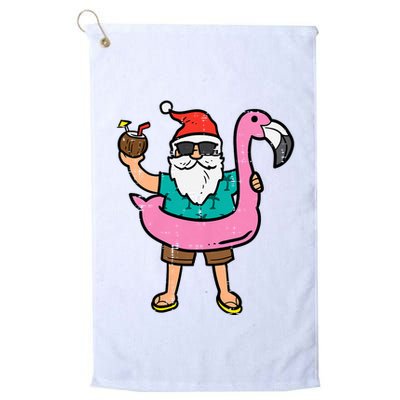 Santa On Flamingo Floatie Cute Christmas In July Xmas Summer Golf Towel