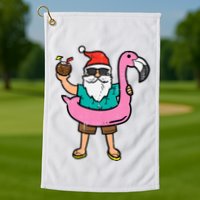 Santa On Flamingo Floatie Cute Christmas In July Xmas Summer Golf Towel