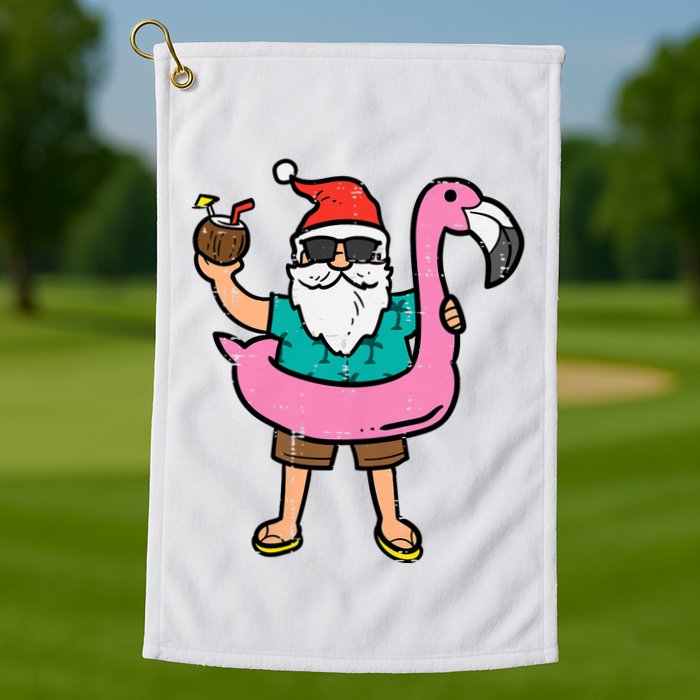 Santa On Flamingo Floatie Cute Christmas In July Xmas Summer Golf Towel